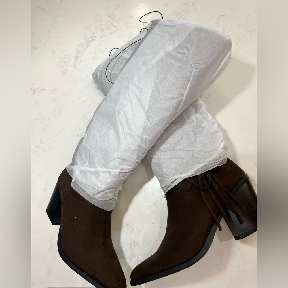 Time and Tru Women's Faux Suede Tall Fringe Boots in Sand - Picture 5 of 6